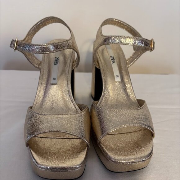 Zara Shoes - ZARA Gold Metallic Platform Heeled Shoes - Size EU 38-US 7.5